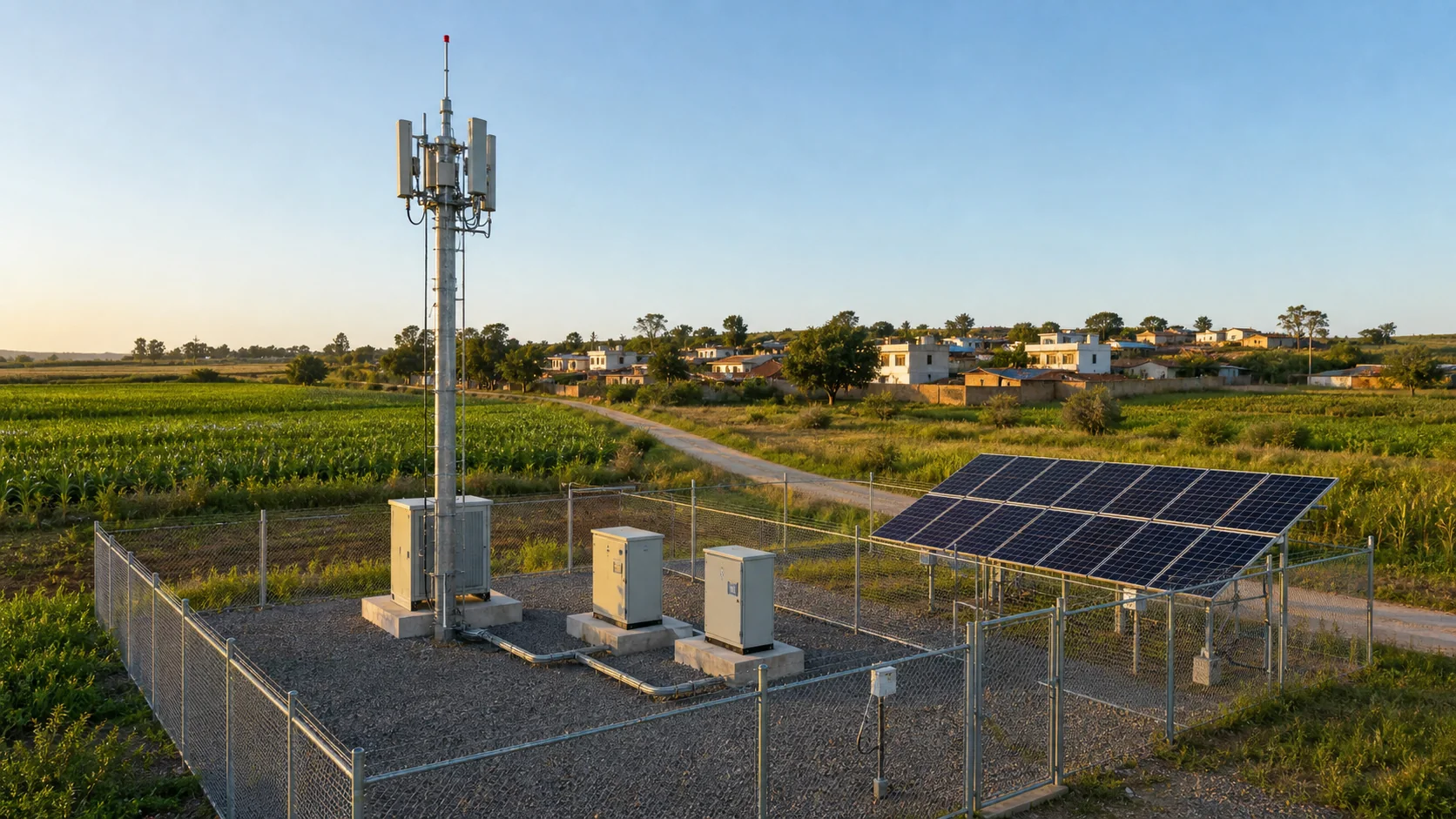 Rural cellular base station supplied by an off-grid solar and battery system
